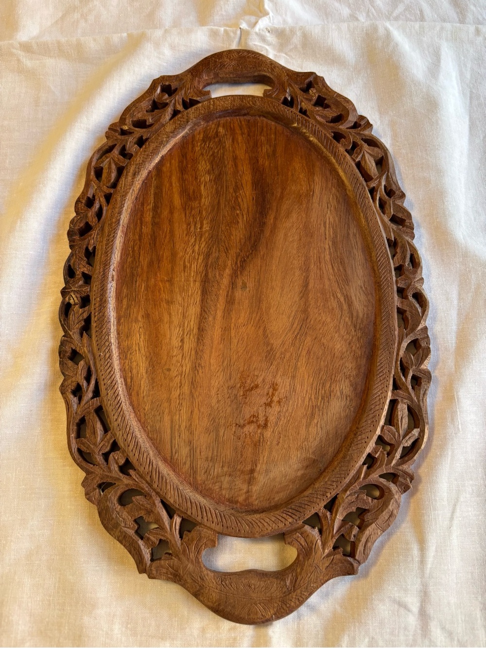 Hand-Carved Oval Wooden Tray